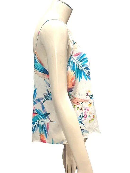 Forever 21 Size Small White Tropical Parrot Print Cami Tank Resortcore Glam Chic - Picture 3 of 10